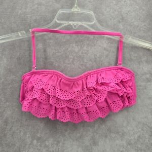 Red Camel Pink Laser Cut Flower Ruffle Padded Bikini Top Swimwear Small